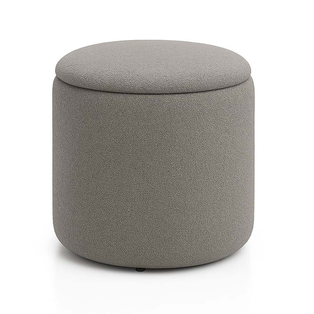 PUFF BANQUETA REDONDO DECORATIVO COM BAÚ BANQUINHO ESTOFADO BOUCLE