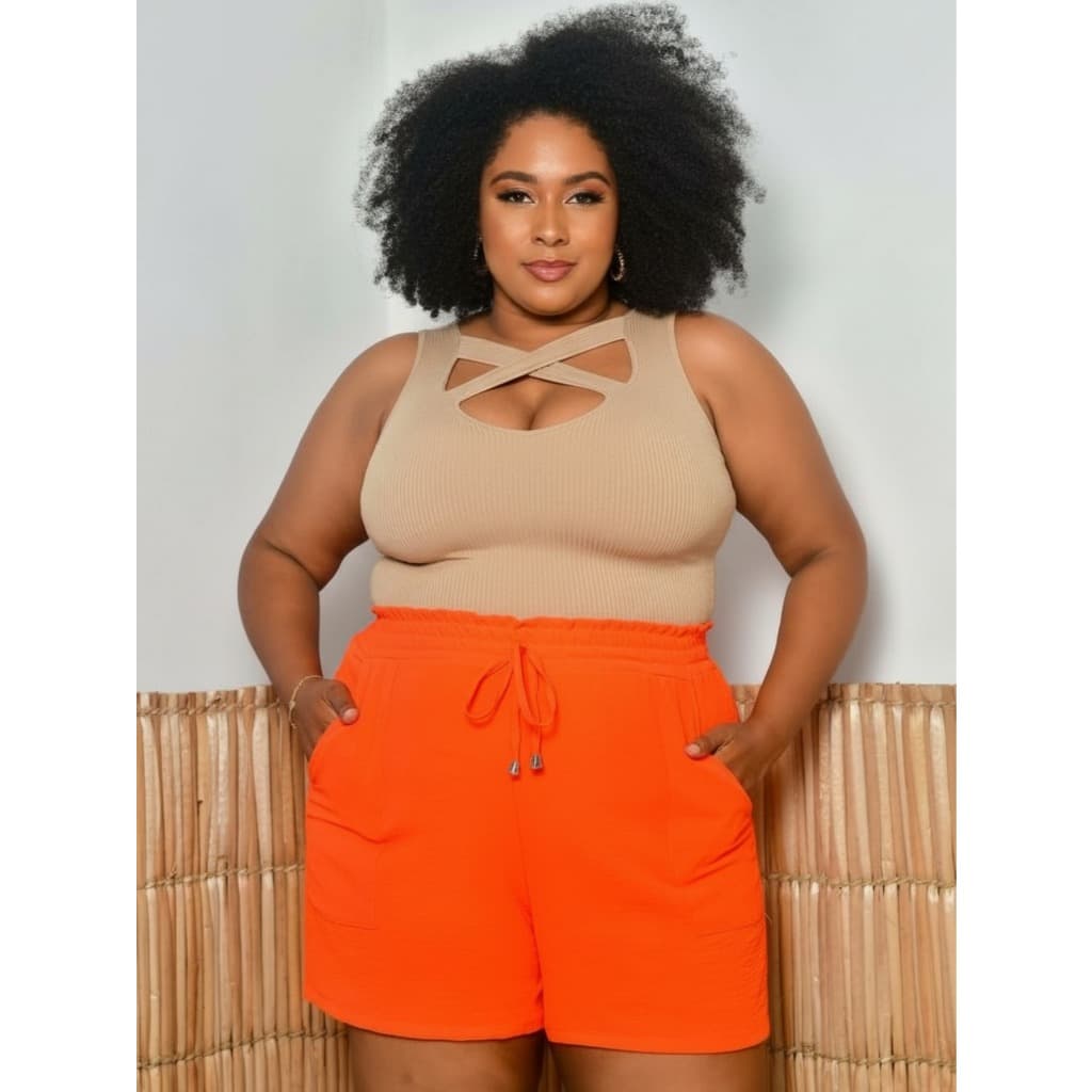 Blusa cropped Plus Size regata, decote X cruzado, Anarruga Premium, GG 42-48 canelada top alça colado festa verão básica