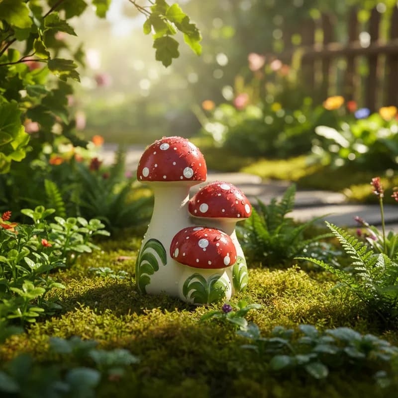 Enfeite para Jardim Trio Cogumelo M Estatueta Decoração