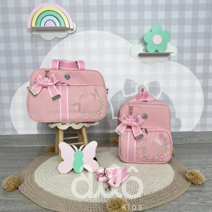 Kit de bolsas maternidade borboleta encantada, conjunto baby. Dilô Kids bolsas de luxo.