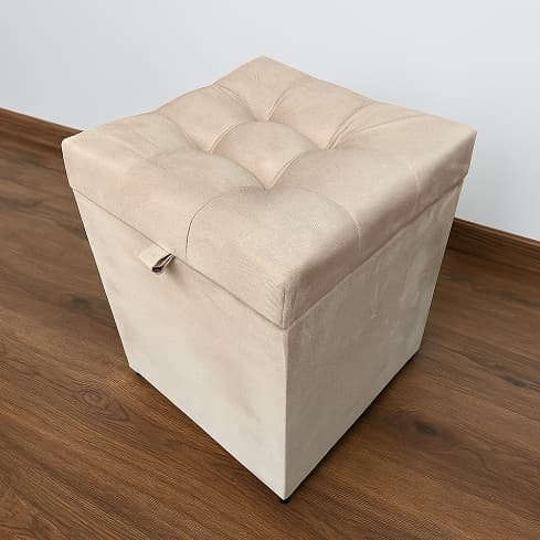 Puff Baú Estofado Decorativo Quadrado 100% MDF - Bege Claro
