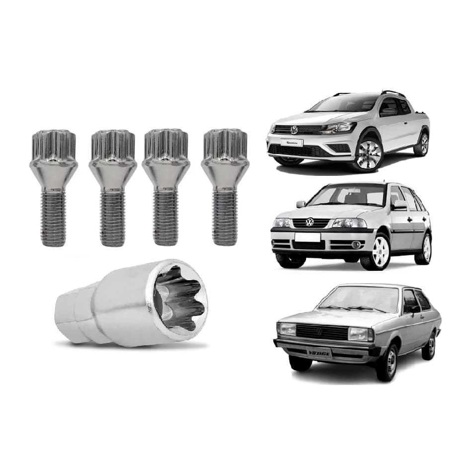 4 Parafusos Anti Furto Para Roda + Chave - Gol,Parati,Passat,Santana,Voyage,Saveiro