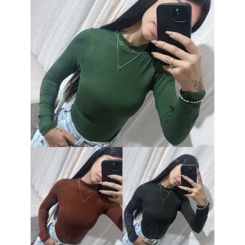 camiseta basica gola alta manga longa