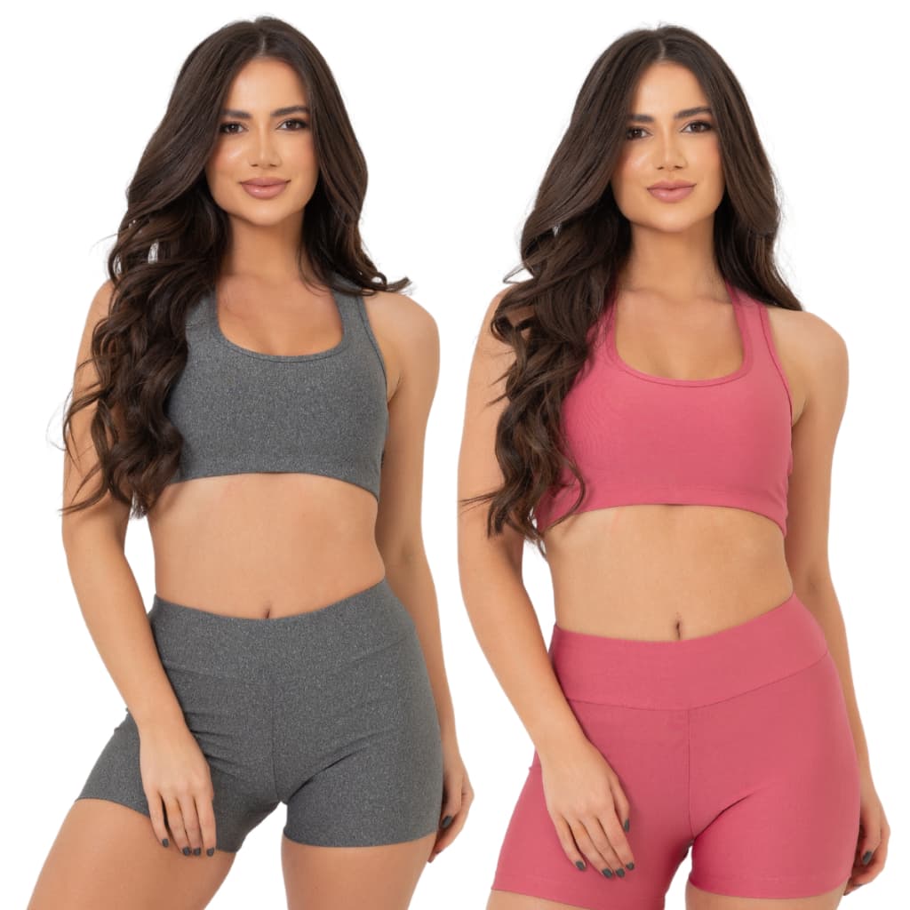 Kit 2 Conjunto Suplex Feminino Short Confortável Top Forrado Elegante Esportivo Fitness Sem Bojo