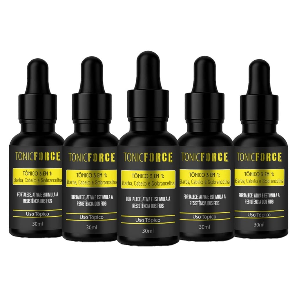 Kit 5x TonicForce 30ml – Barba, Cabelo e Bigode | Fortalece, Ativa e Estimula os Fios | Uso Tópico