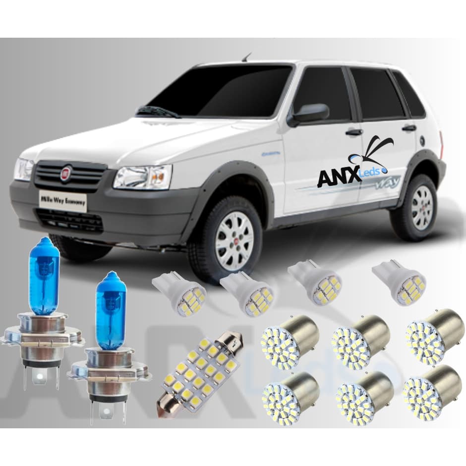 Kit Lâmpada Led Uno 2002/2011 + H4 Super Branca Techone + leds Pisca 1156 22 leds Re Placa Torpedo