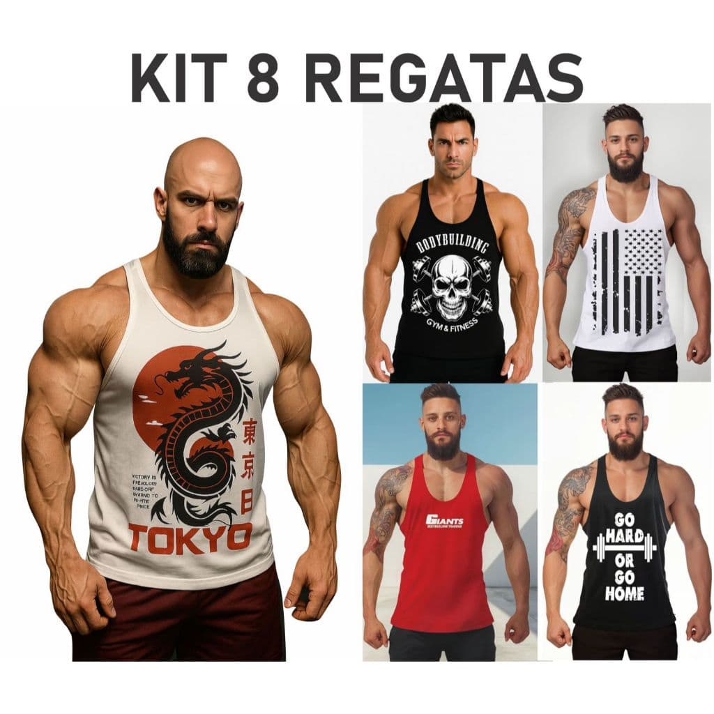 Kit 8 Regatas Masculinas Cavada Para Academia sortidas Aleatórias