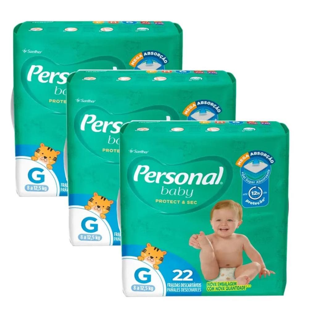 Fralda Personal Baby Jumbo Kit /3 pacote Tamanho G/22 cada