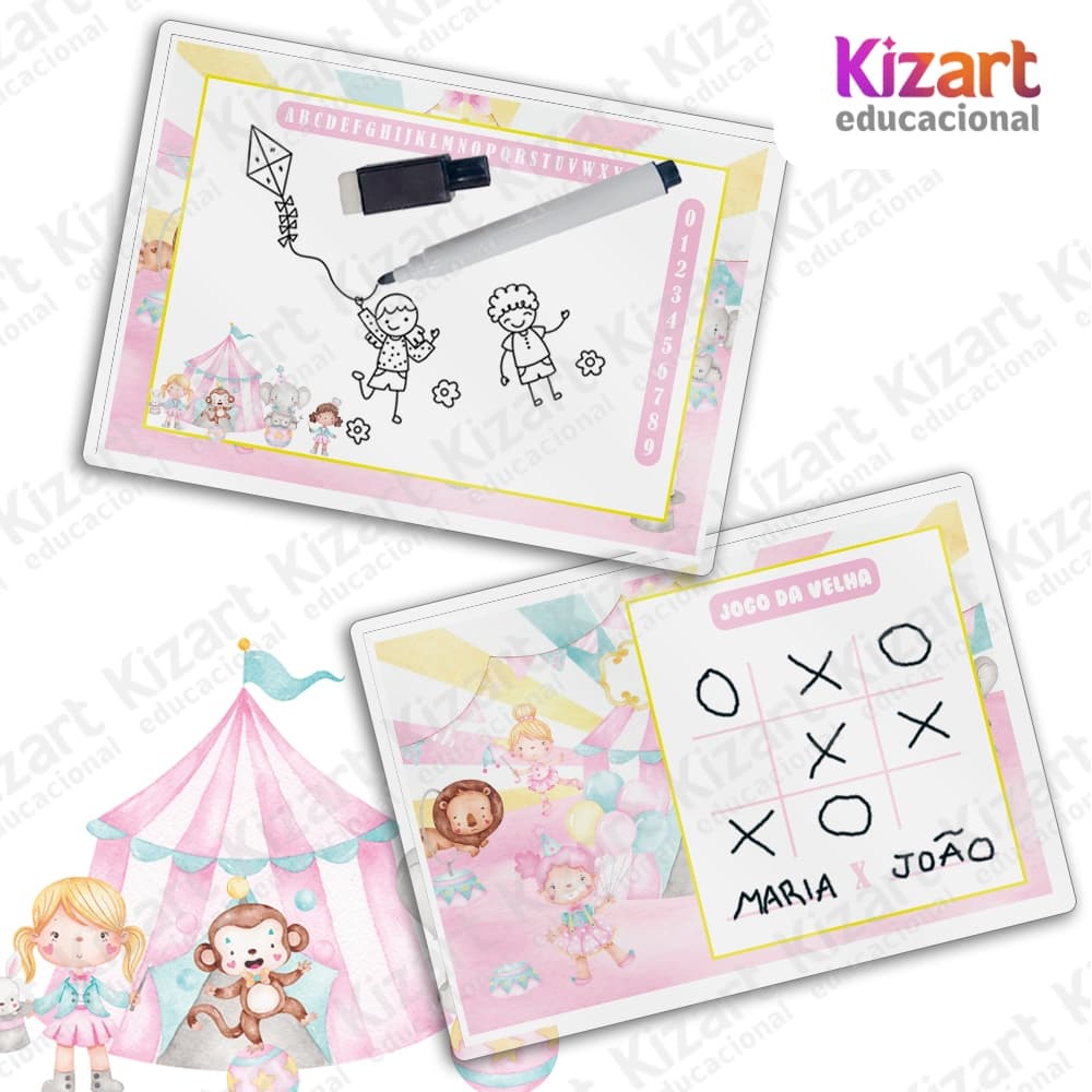 Lousa Mágica + Caneta Com Apagador Lembrancinha Festa Infantil Tema Circo Rosa Aquarela
