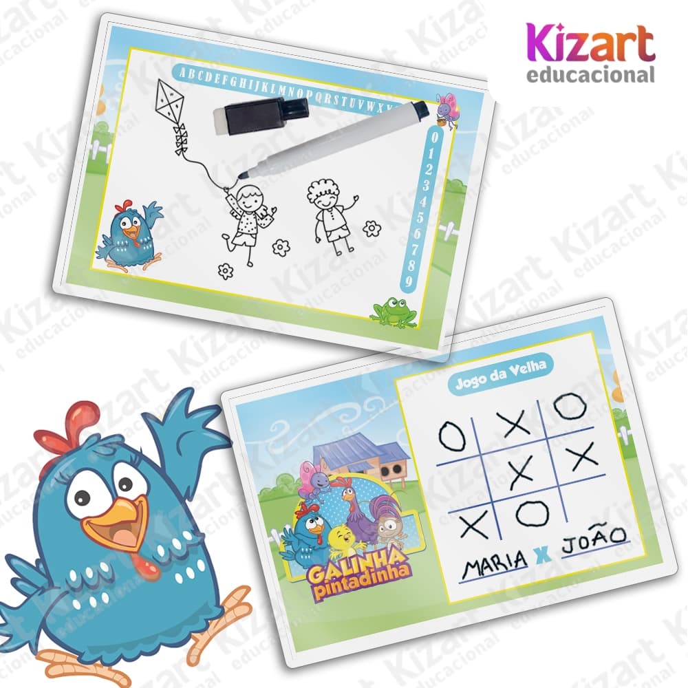 Lousa Mágica + Caneta Com Apagador Lembrancinha Festa Infantil Tema Galinha Pintadinha