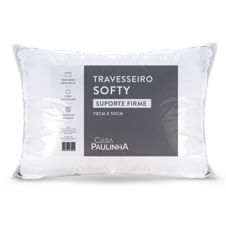 Travesseiro Suporte Firme Alto Enchimento Silicone 70cm x 50cm Softy
