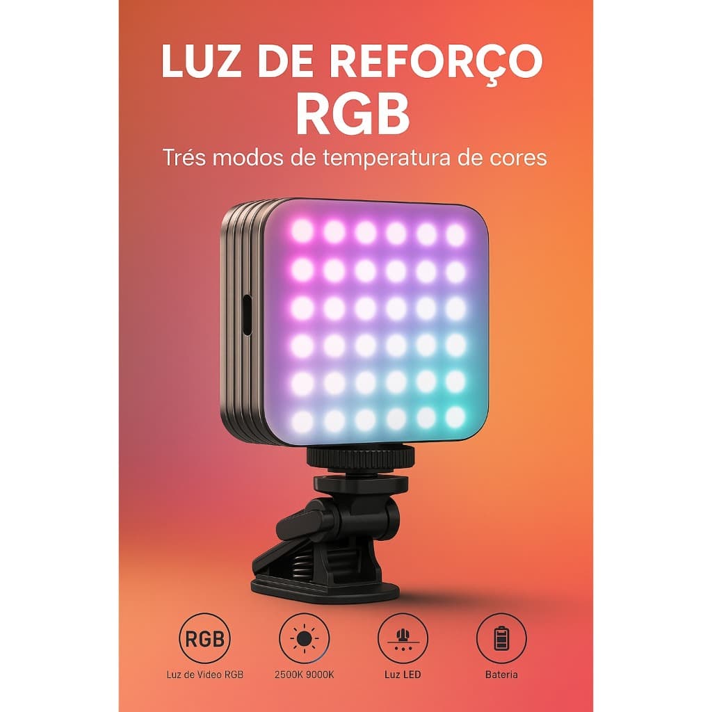 Luz de Reforço RGB Portátil ZB06 | LED 108 Leds | Bateria 2000mAh | 2500K-9000K