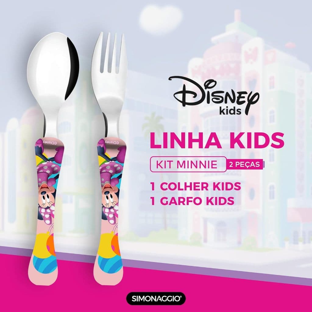 Talher Infantil Simonaggio Minnie Mickey Colher Garfo
