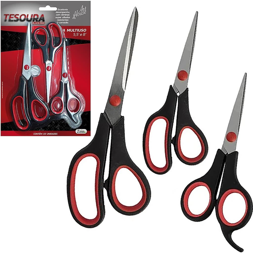 Kit Tesouras Multiuso Aço Inox Escritório Artesanato Cozinha