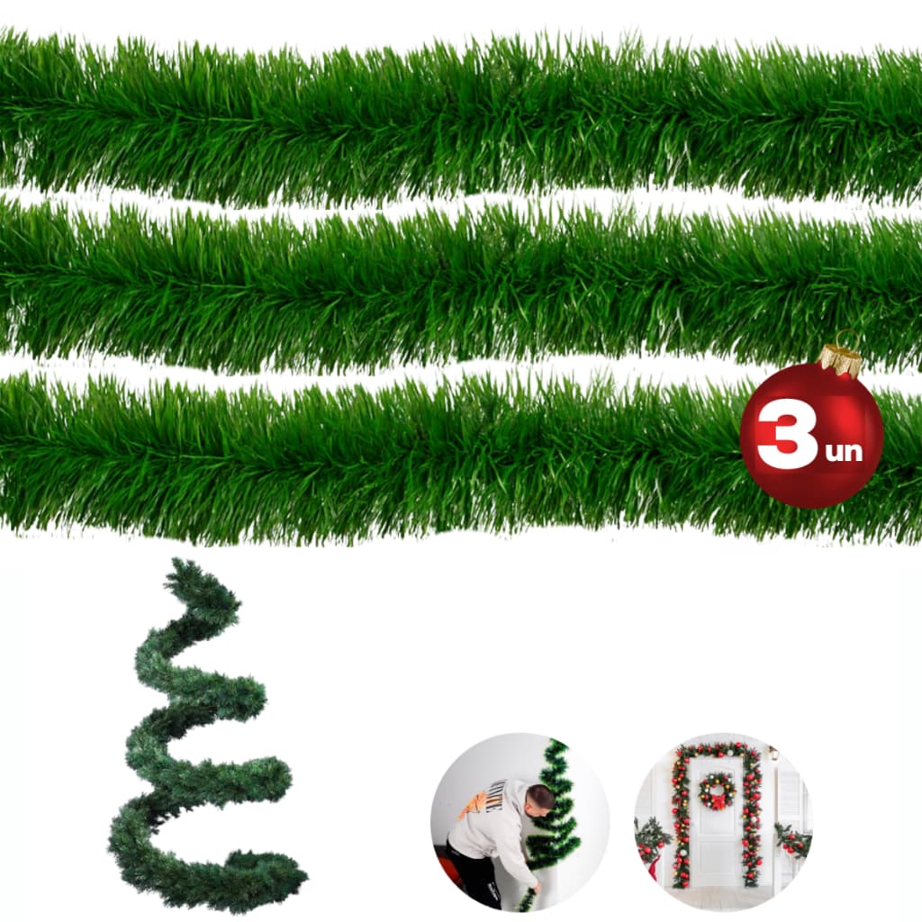 KIT 3 Festão Verde Escuro/Nevado 2mx8cm - Enfeite Premium Decoração Natal