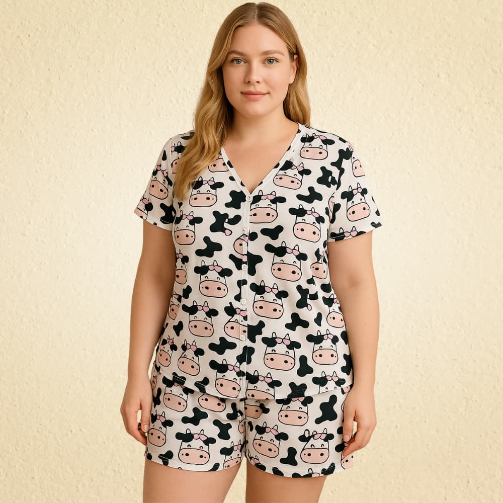 Pijama Feminino Americano Curto Plus Size Aberto Com Botões