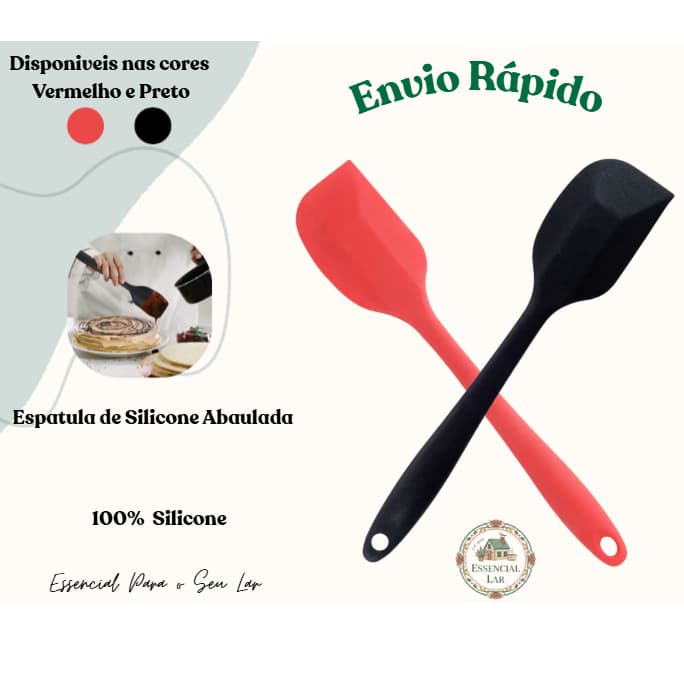 Espátula De Silicone Abaulada Pão Bolo Preto ou Vermelho Não Risca Panela Resistente Ao Calor 27cm