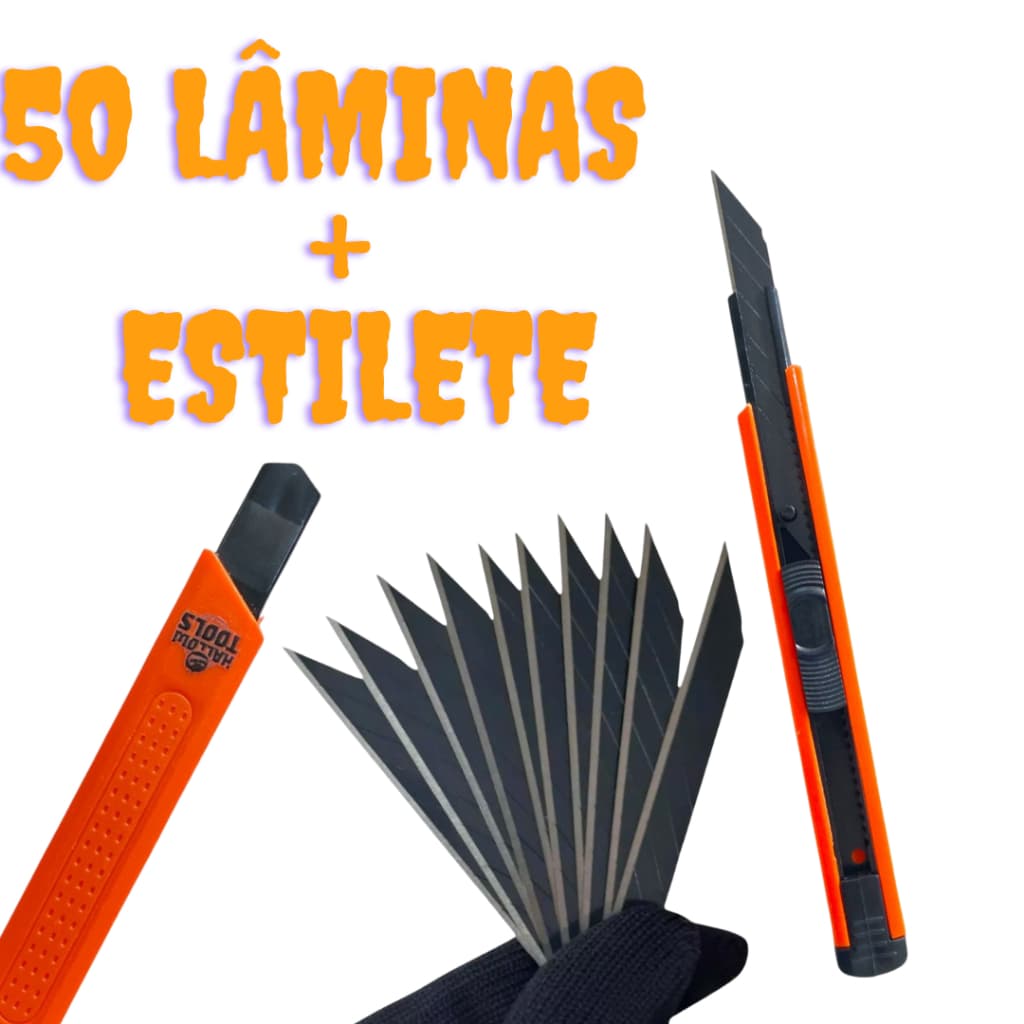 Kit Estilete 9mm 30 Graus com até 50 Lâminas Black Carbono - Hallow Tools