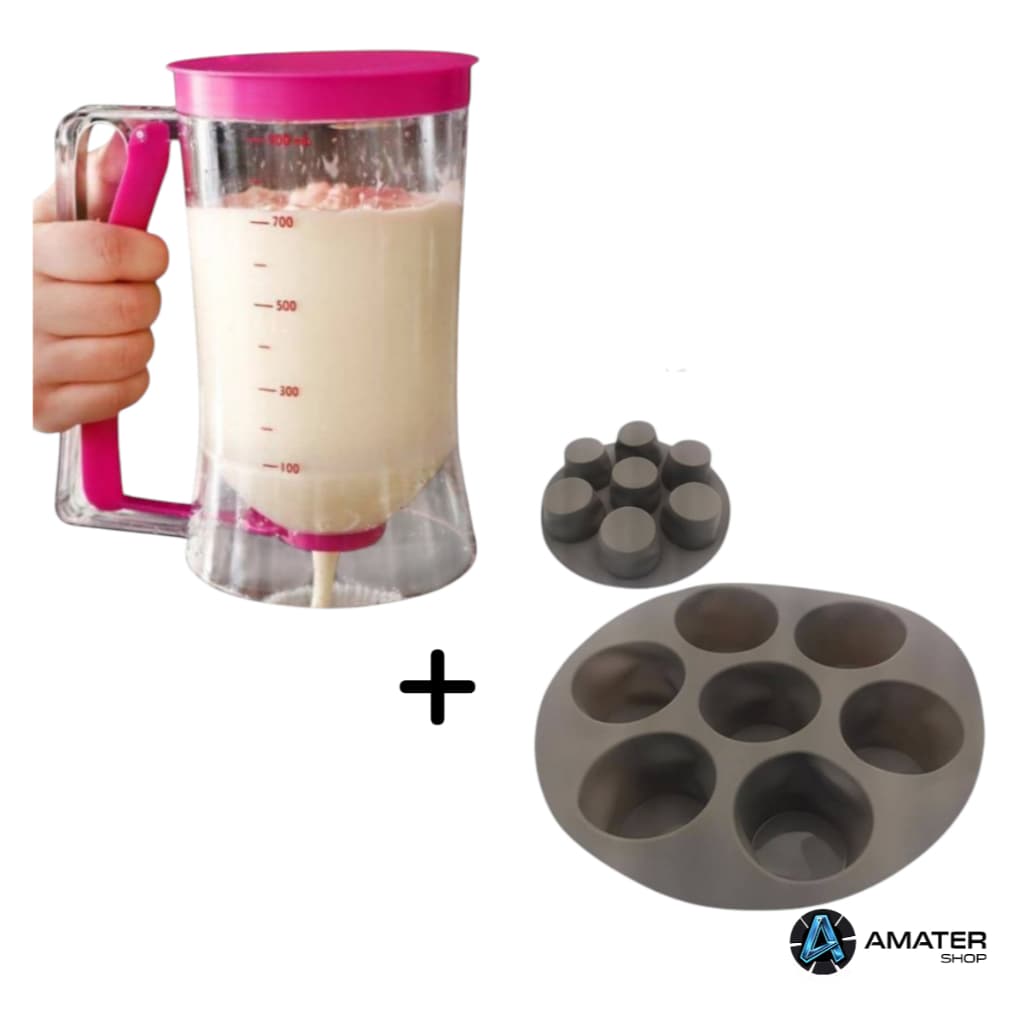 Kit Copo Dispenser Dosador Medidor De Massas 900ml + Forma De Silicone Multiuso Cupcake Bolinho