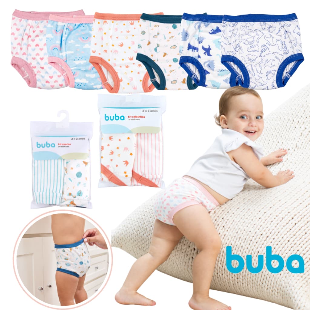 Kit 2 Cuecas Calcinhas Infantil Treinamento Desfralde Bebê Algodão Forrada Buba
