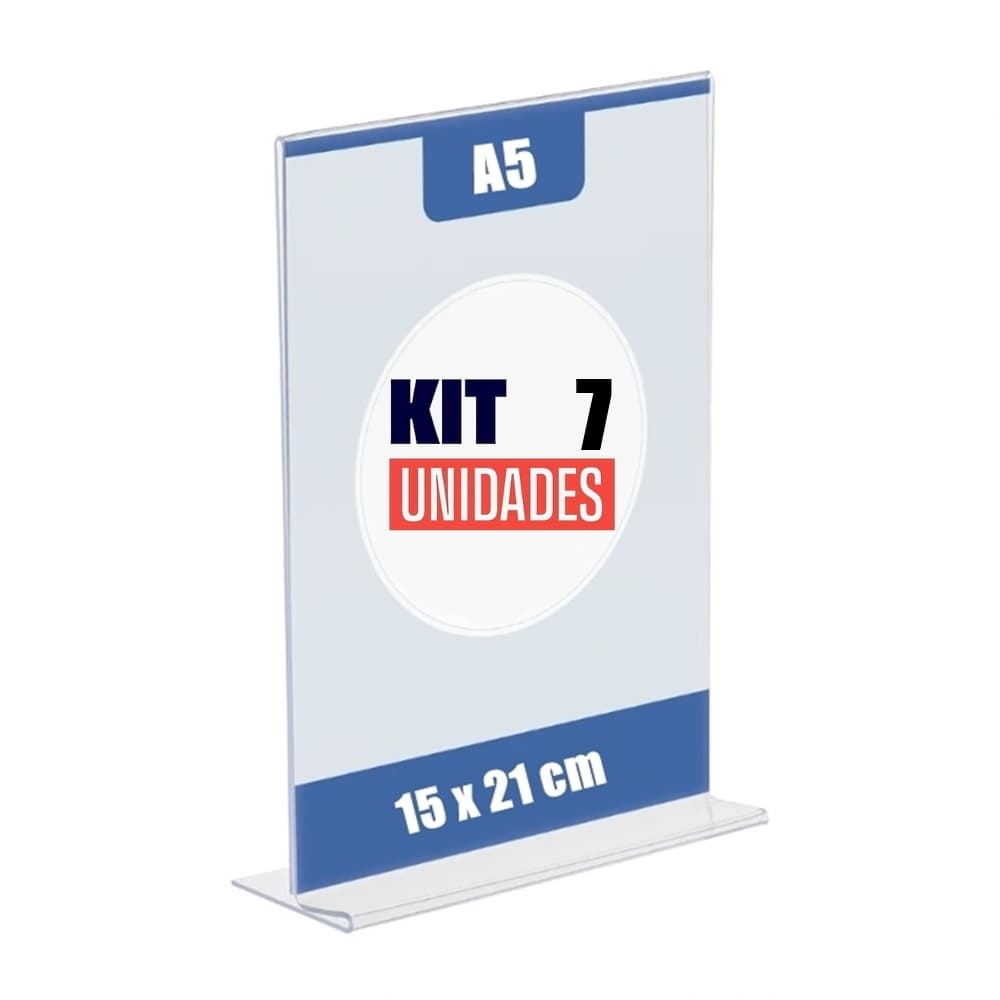 Kit com 7 Display Expositor T 15x21 A5 Acrílico Balcão Mesa Cardápio