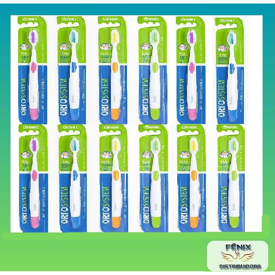 ESCOVA DENTAL ORTODÔNTICA LINHA PROFISSIONAL ORTO SYSTEM - APARELHOS DENTAIS ORIGINAL GREEN CX/1 DZ
