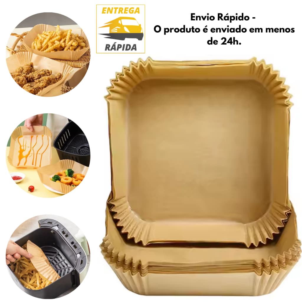 50 Forma Cesta de Papel Descartavel Antiaderente Perfeita para Airfryer Grande Resistente ao Calor