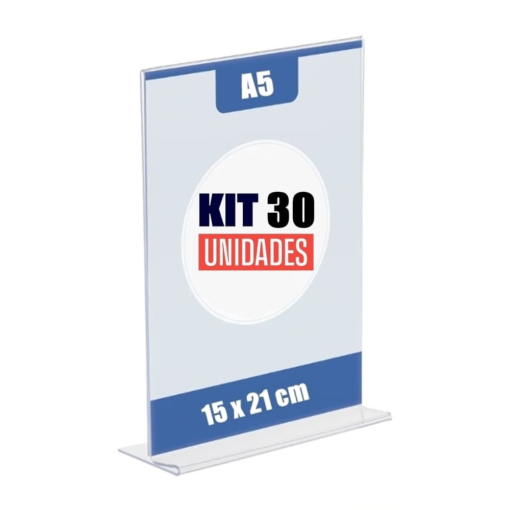 Kit com 30 Display Expositor T 15x21 A5 Acrílico Balcão Mesa Cardápio