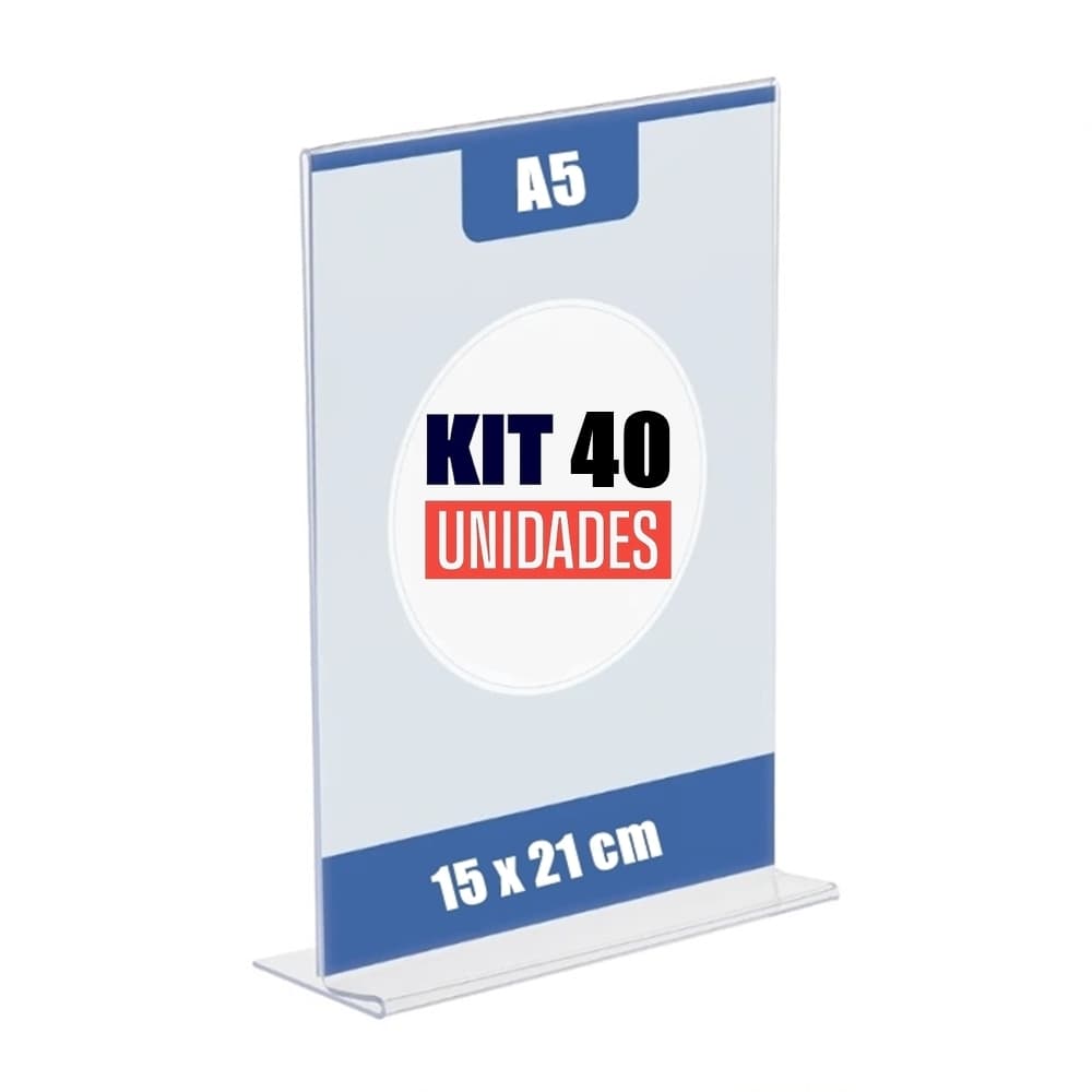 Kit com 40 Display Expositor T 15x21 A5 Acrílico Balcão Mesa Cardápio