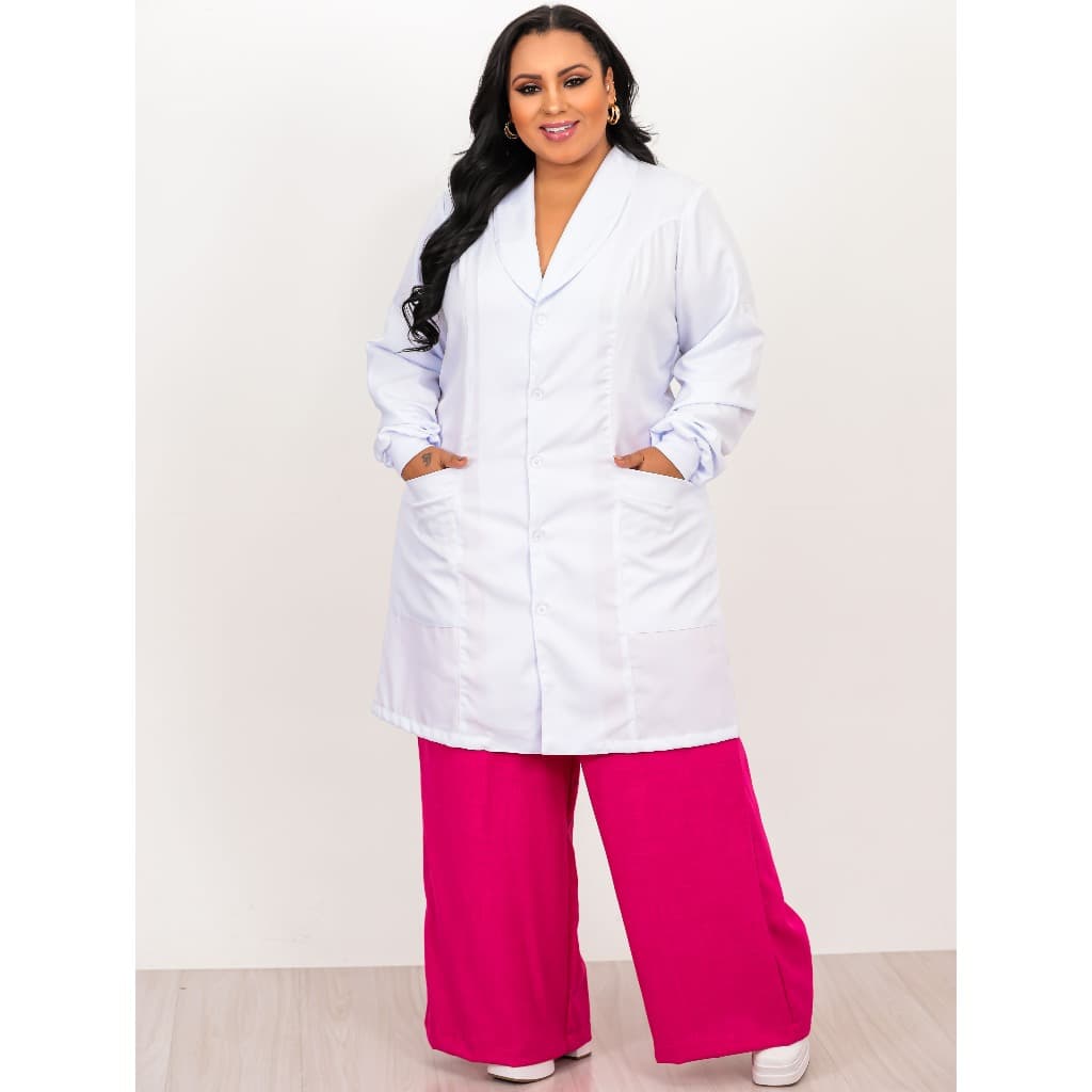 Jaleco Feminino Gola Xale Manga Longa com Punho - Gabardine Premium Plus Size Qualidade Profissional