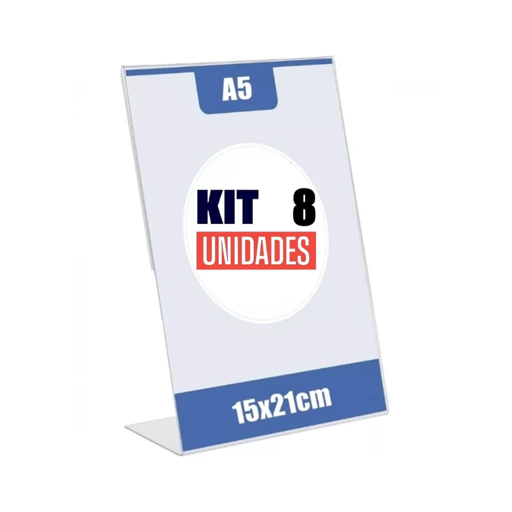 Kit com 8 Display Expositor L 15x21 A5 Acrílico Balcão Mesa Cardápio
