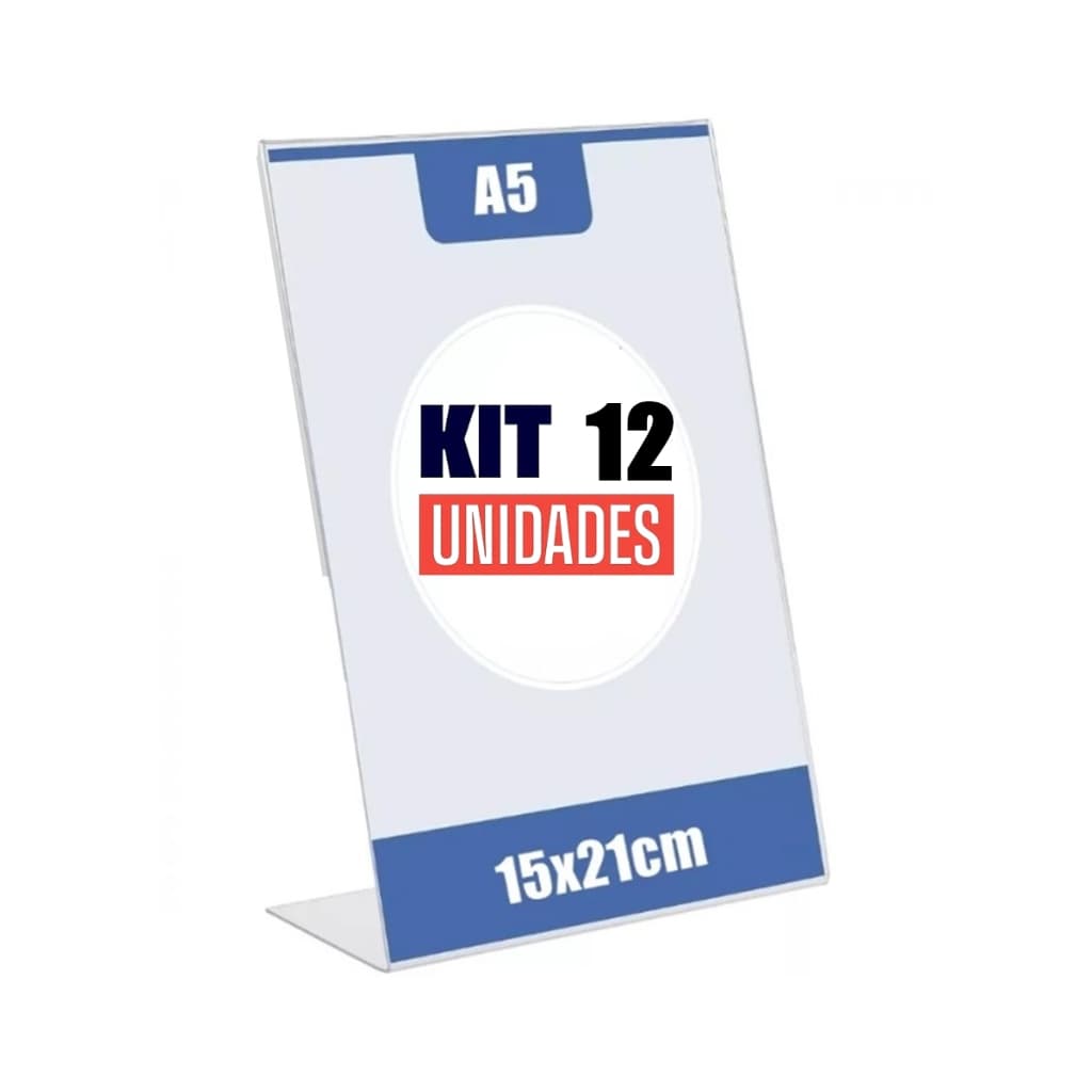 Kit com 12 Display Expositor L 15x21 A5 Acrílico Balcão Mesa Cardápio