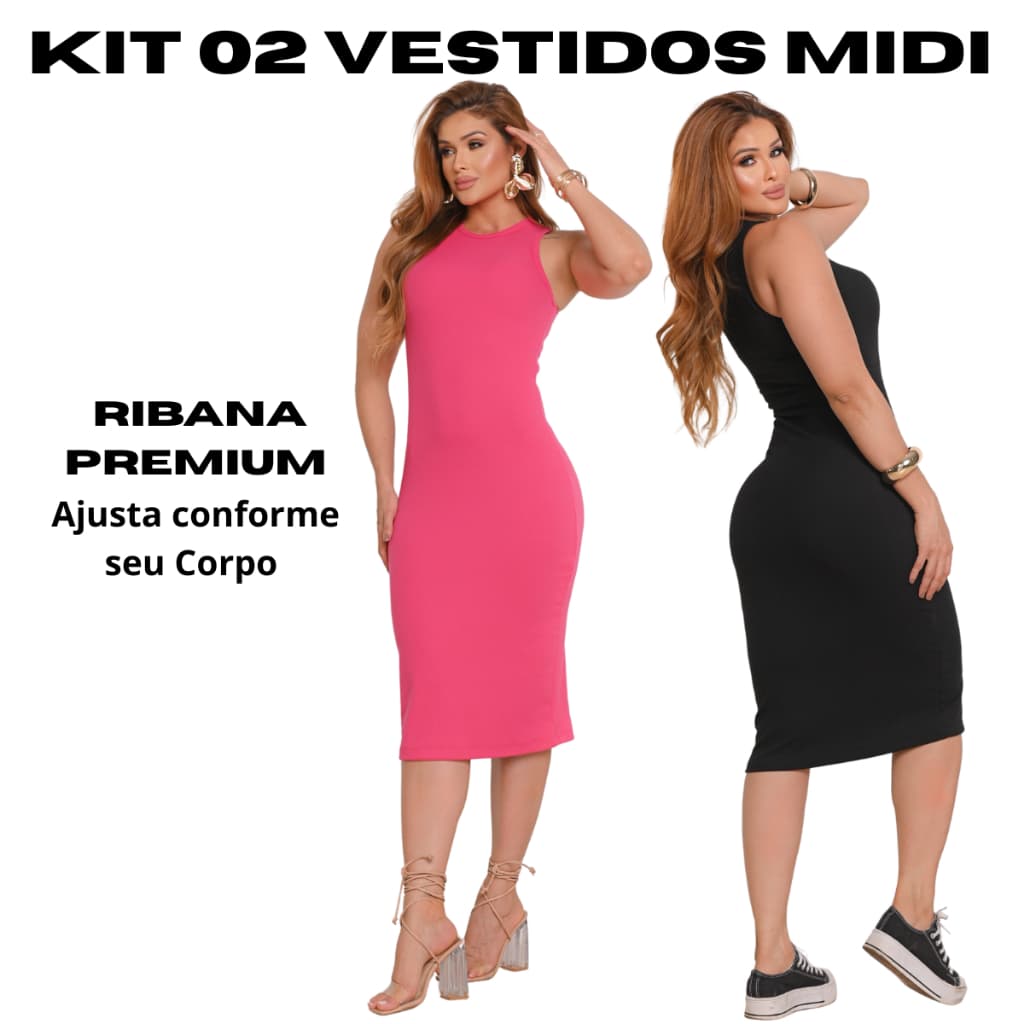 Kit 02 Vestido Midi Regata Canelado Premium Vestido Canelado Elegante Vestido Gestante