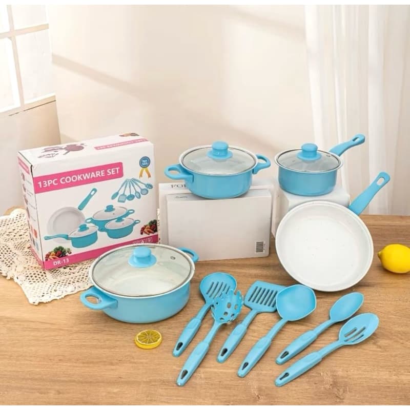 Jogo De Panelas Antiaderente kit 13 Conjunto Peças Teflon Várias Cores