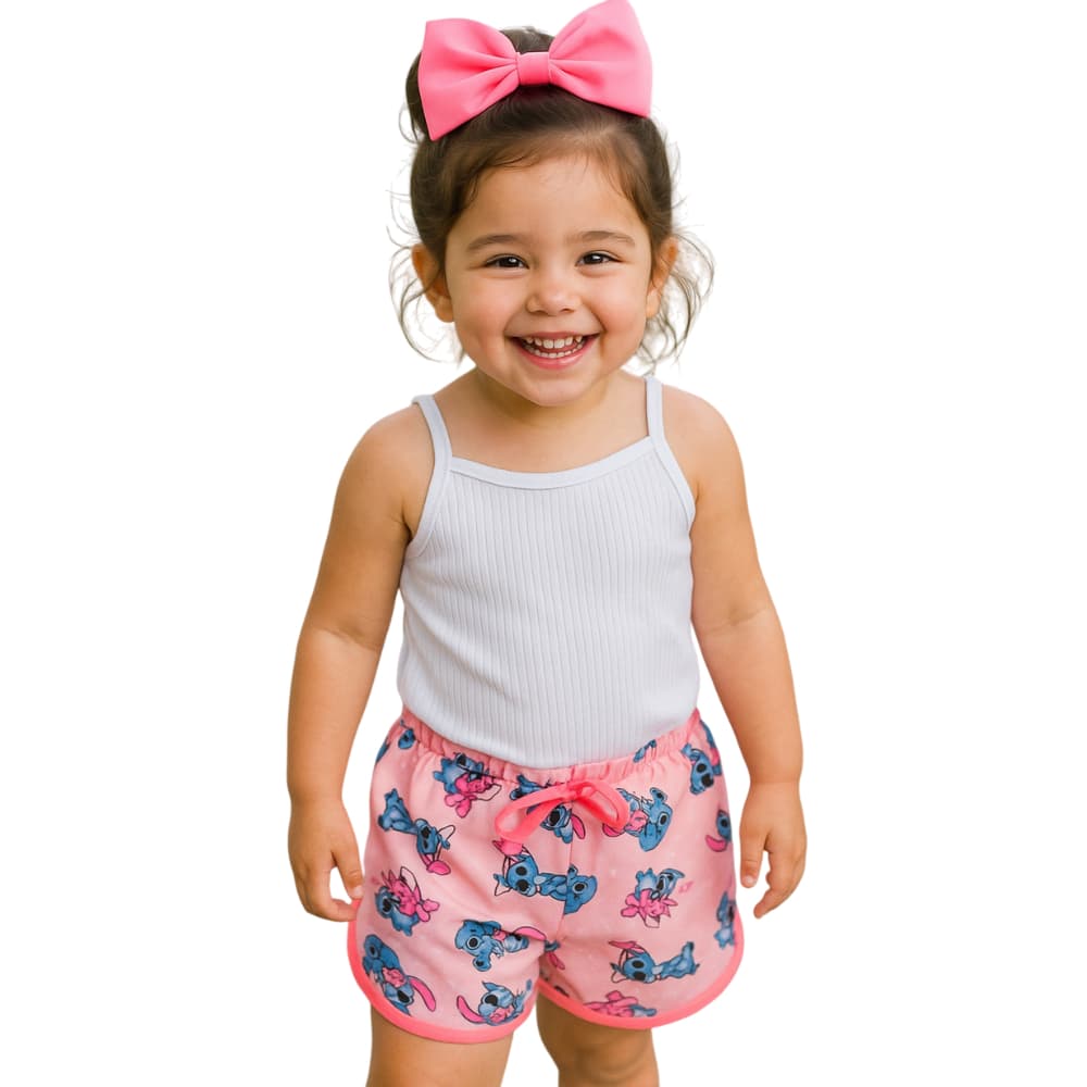 Conjunto Infantil Feminino Shorts e Baby Look Menina Lillo Stitch