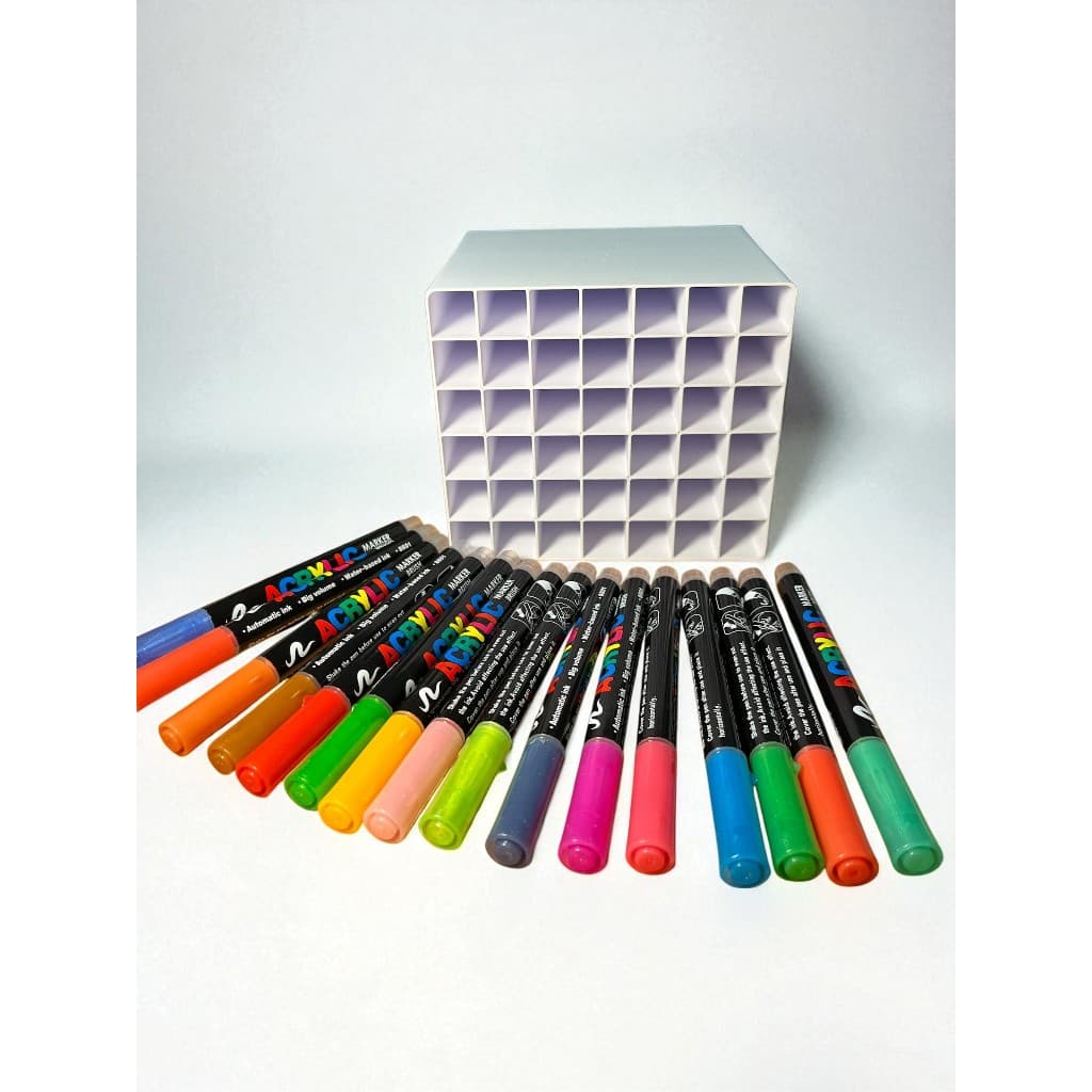 Organizador Porta Canetas 42 Furos Suporte de Mesa P/ Marcadores Stabilo Posca Brush Pen - Impressão 3D Profissional