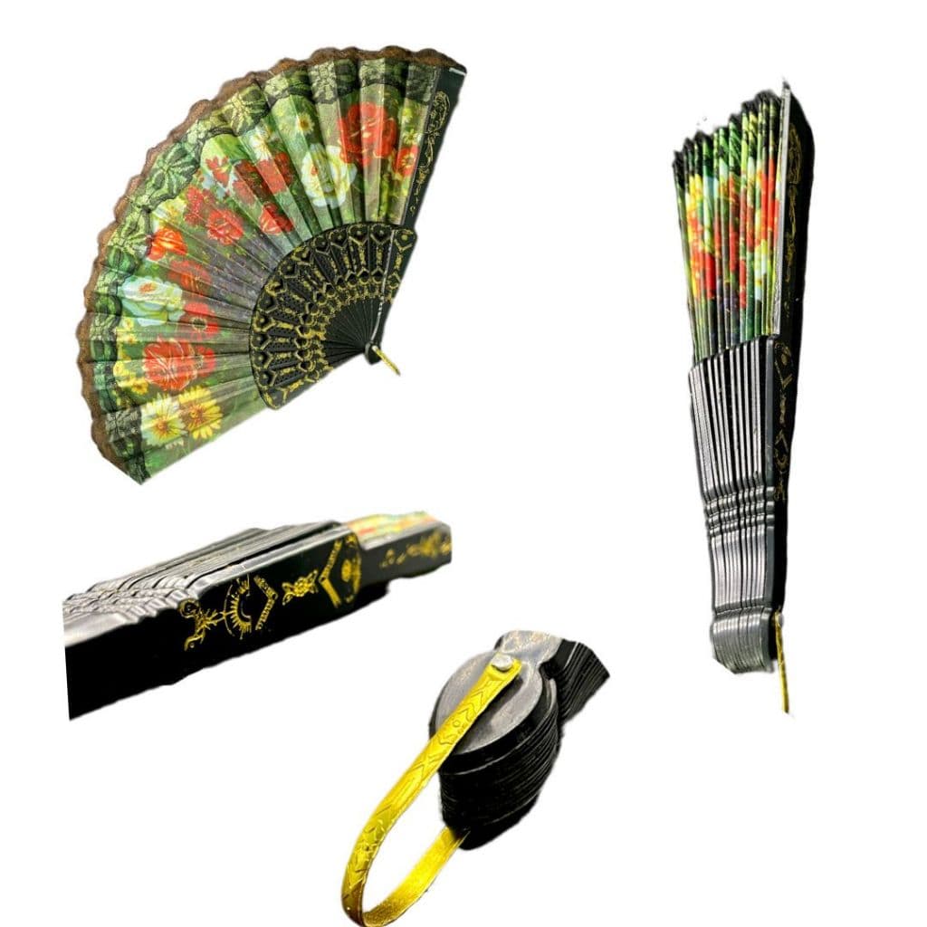 Leque Japones Com Renda Dobravel Tecido Floral Resistente Luxo