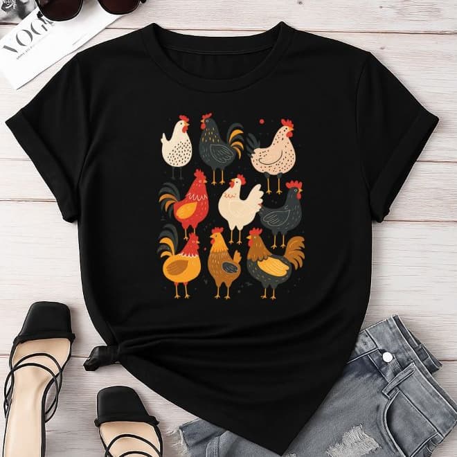 Camiseta Camisa T-shirt Feminina 100%Algodão Animal Fazenda Galinhas Fofas