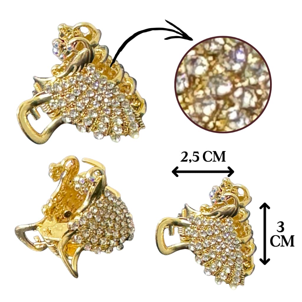 Piranha de Cabelo Feminina Luxo Dourada com Strass