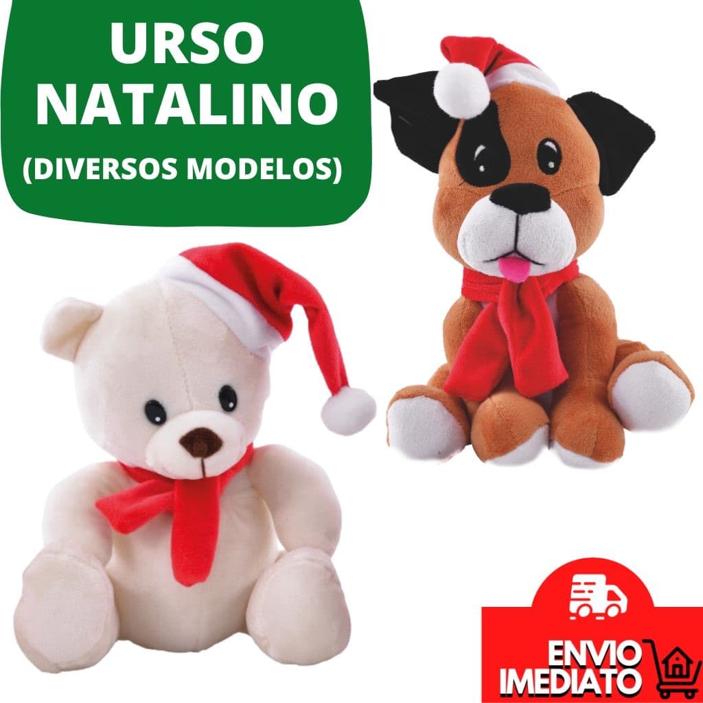 Urso Cachorro De Pelúcia Natal Ursinho Natalino Cachorrinho Decoração De Natal