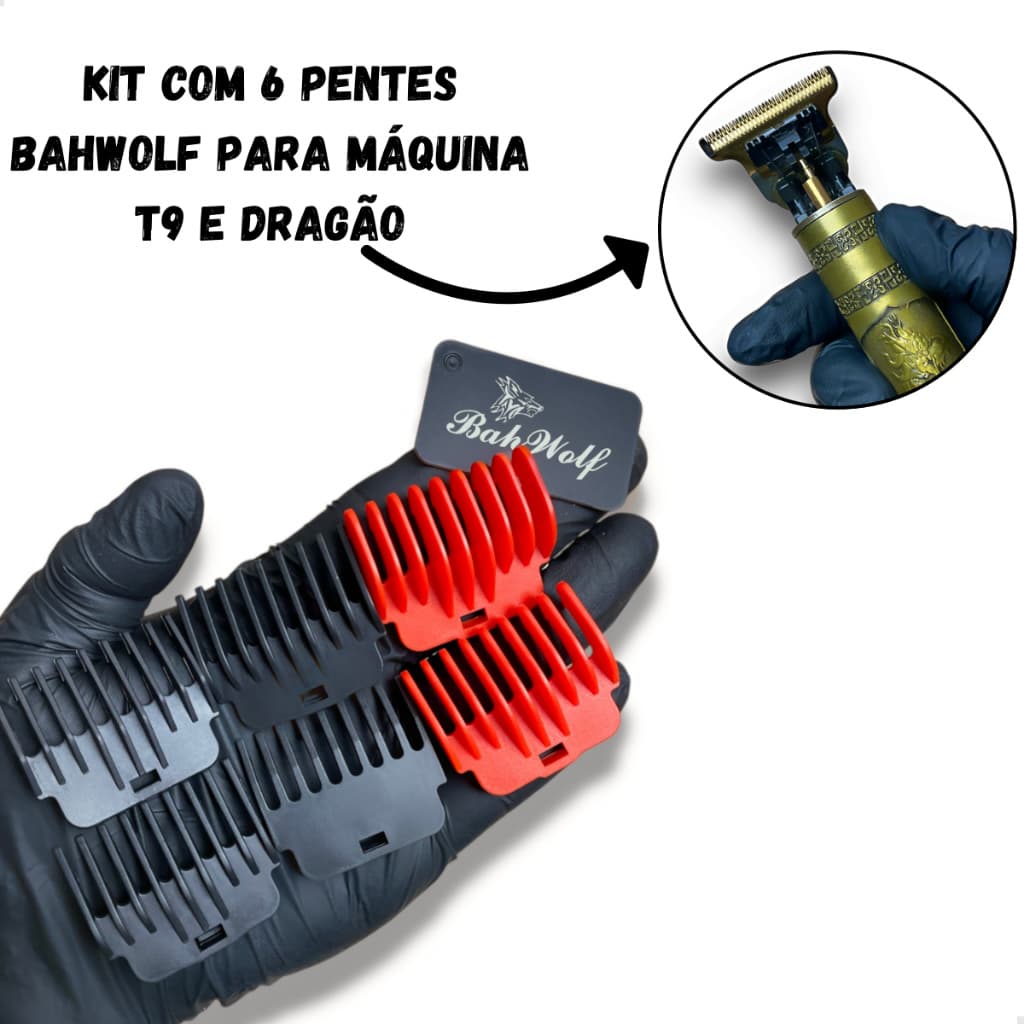 Kit 6 Pentes para maquina dragão T9 buda vintage barba pezinho disfarce cabeleleiro 1.5/2/3/4/6/9/mm