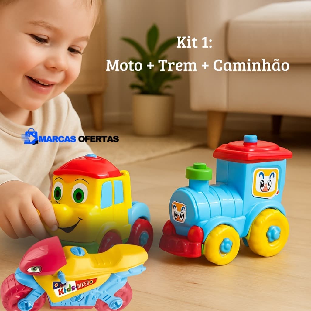 Kit Brinquedo Infantil – Moto, Trem e Caminhão | Multicolorido Diversão, aprendizado e segurança