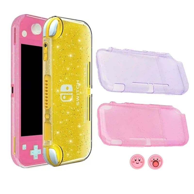 Capa Transparente TPU Macio Glitter, Par grips KIRBY analógico para Nintendo Switch Lite
