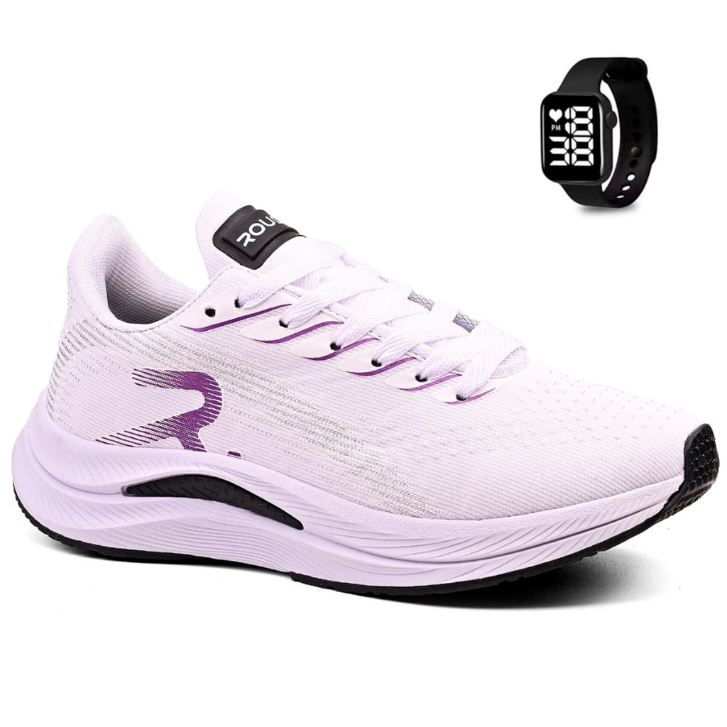 Kit Tênis Feminino Rouder Branco Esportivo De Academia + Relógio Digital