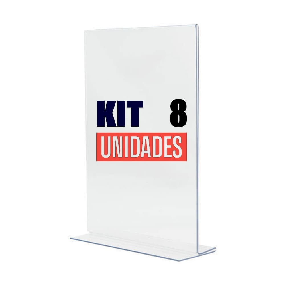 Kit com 8 Display Expositor Acrilico T Tamanho A4 30x21cm Vertical