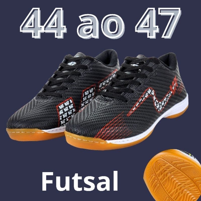 Chuteira Futsal Adulto  Especial 44 ao 47  Conforto Resistência e Performance