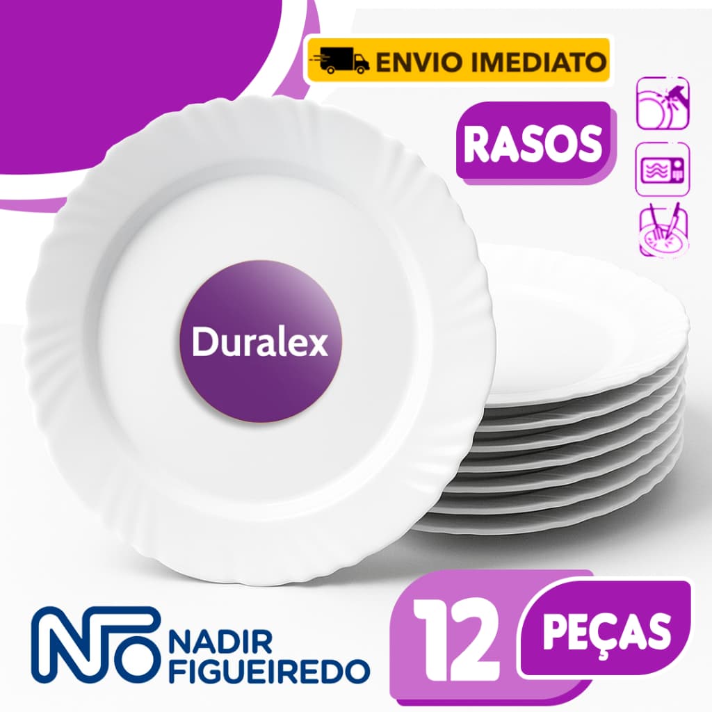 KIT Pratos Duralex Opaline Pétala Vidro Raso 25,5cm Jogo 04 06 12 Unidades Jantar Multiuso - Nadir