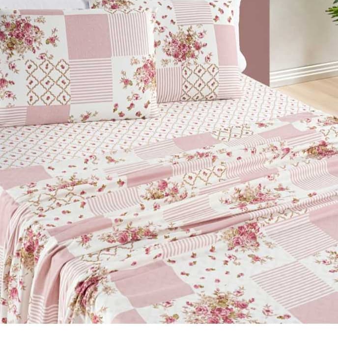 Jogo de Cama Casal Padrão  Lençol 4 peças Estampas Floridas com Elástico 100% Poliéster! A Pronta Entrega!