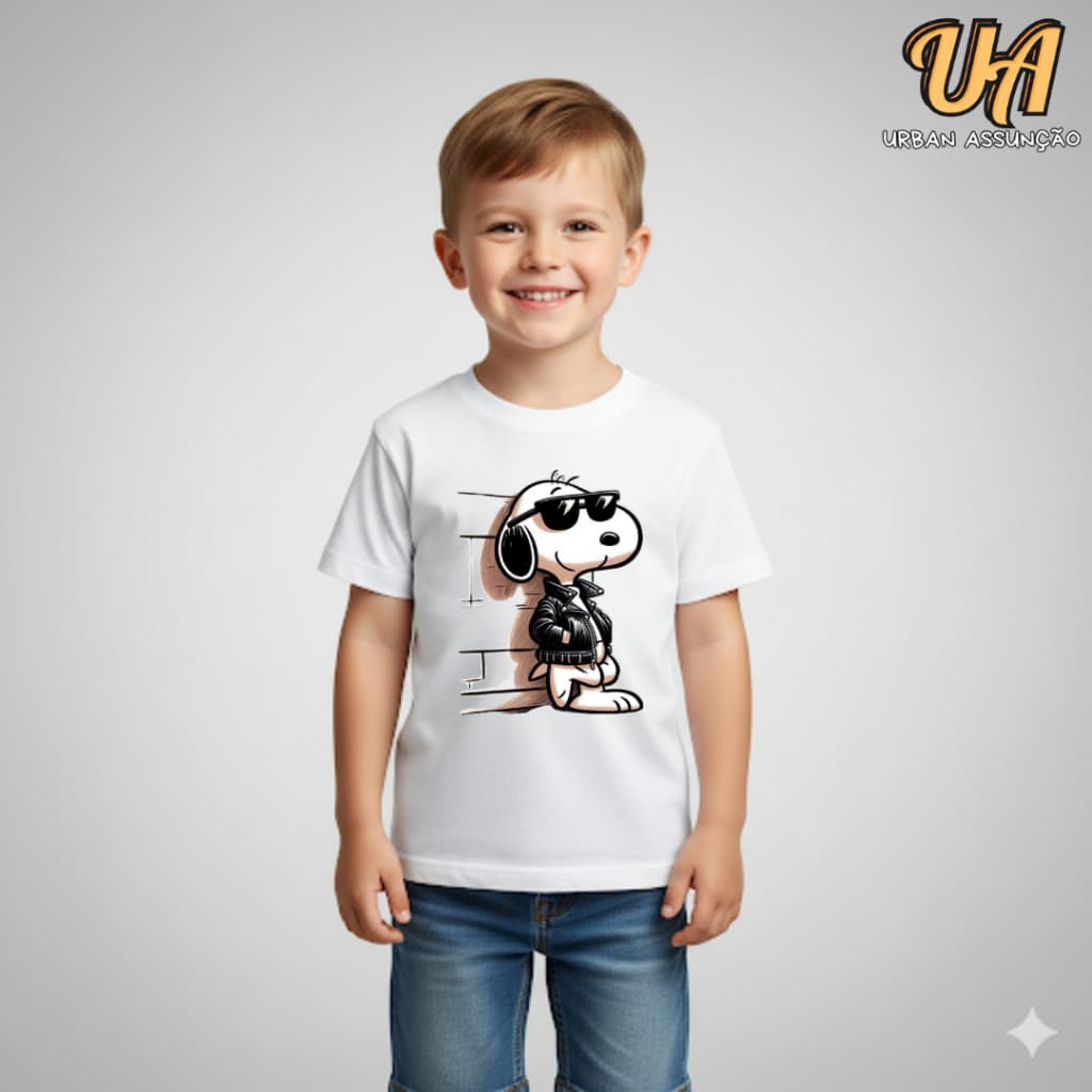 Camiseta Masculina Infantil Estilo Desenho Snoopy - 100% ALGODÃO