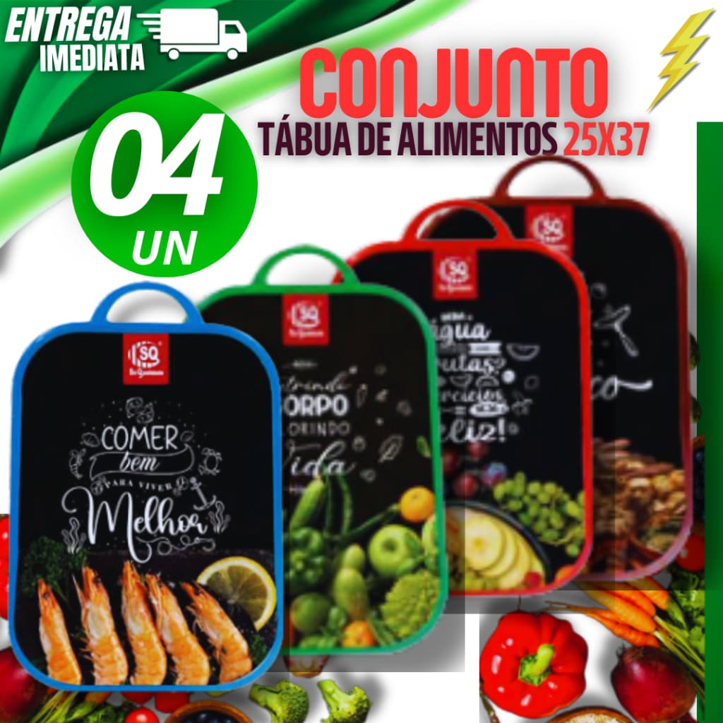 Jogo 04 Tabuas de Carne Estampada Corte de Carnes Frios Frutas e Legumes Tábua de Plástico sortido